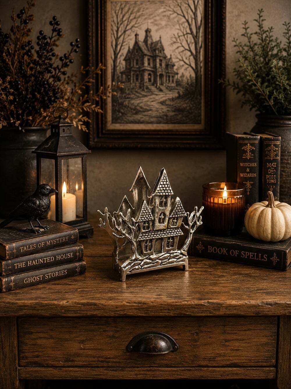 New Metal Silver Haunted House Halloween Dinning Napkin Holder Kitchen Table